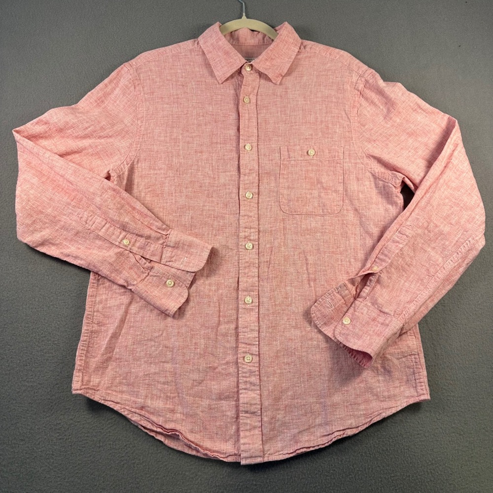 Merona Mens Medium Pink Linen Cotton Blend Long Sleeve Button Down Shirt Pocket